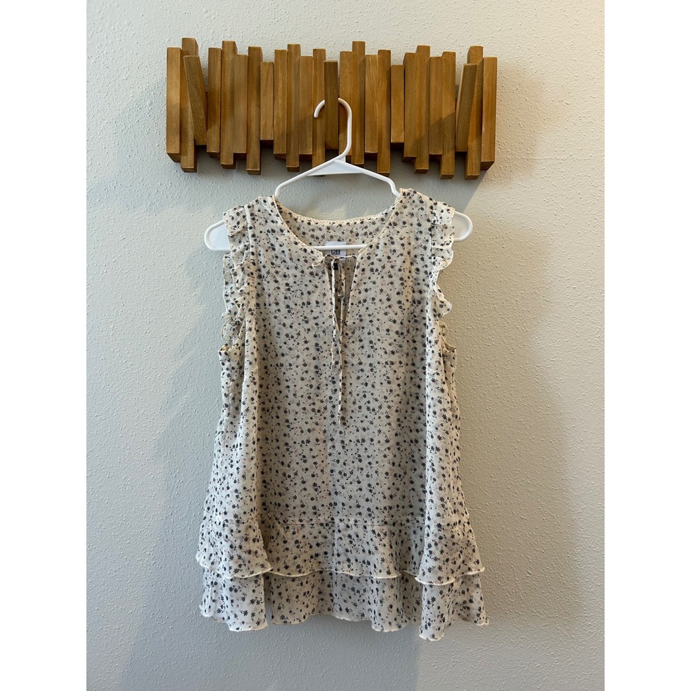 Cabi Floral Print Ruffle Tiered Tunic Top Womens Size Small Cream Pink Black